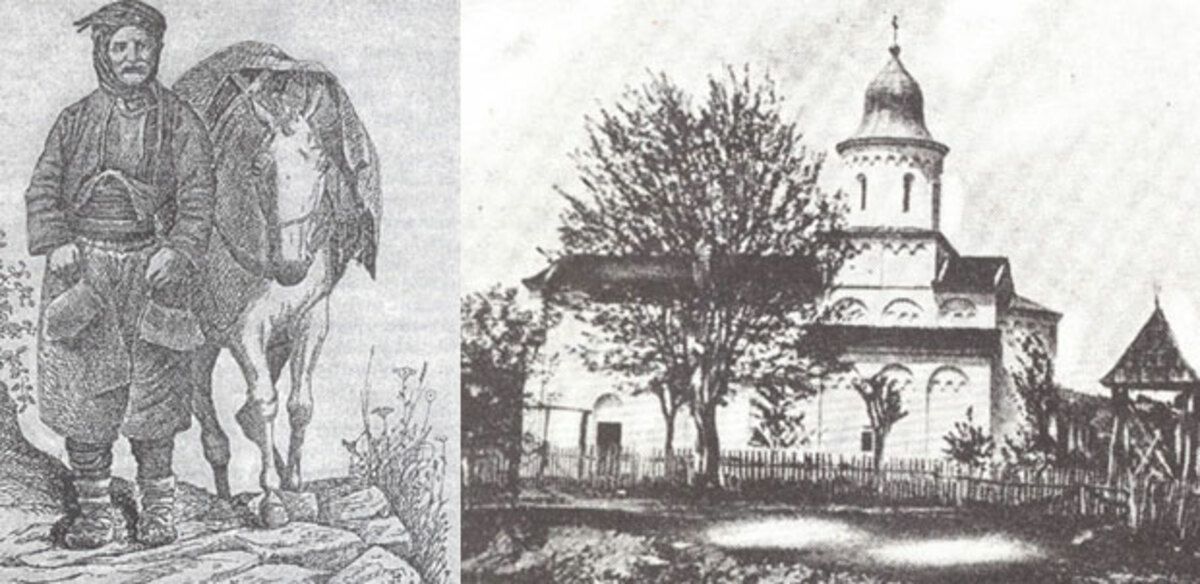 Кириџија на коначиштима - чаршије (лево) и Црква Светог Ахилија у Ариљу